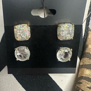 Kate Spade Stud Earrings Lot of 2 Pairs Pierced Sparkly Glittery Pair and Clear